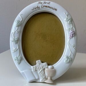 Vintage White Ceramic Communion Photo Frame
